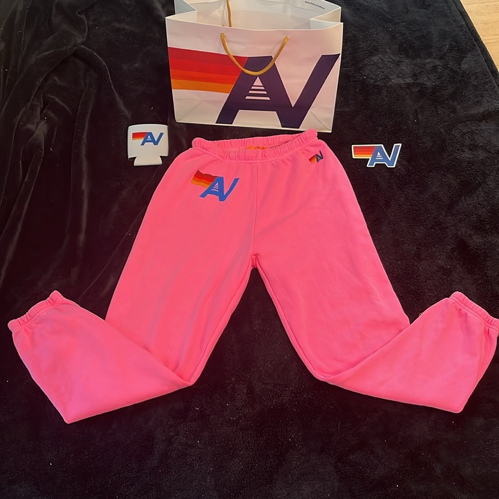 - - NWT - Aviator Nation Logo Sweatpants - Neon Pink Size Medium